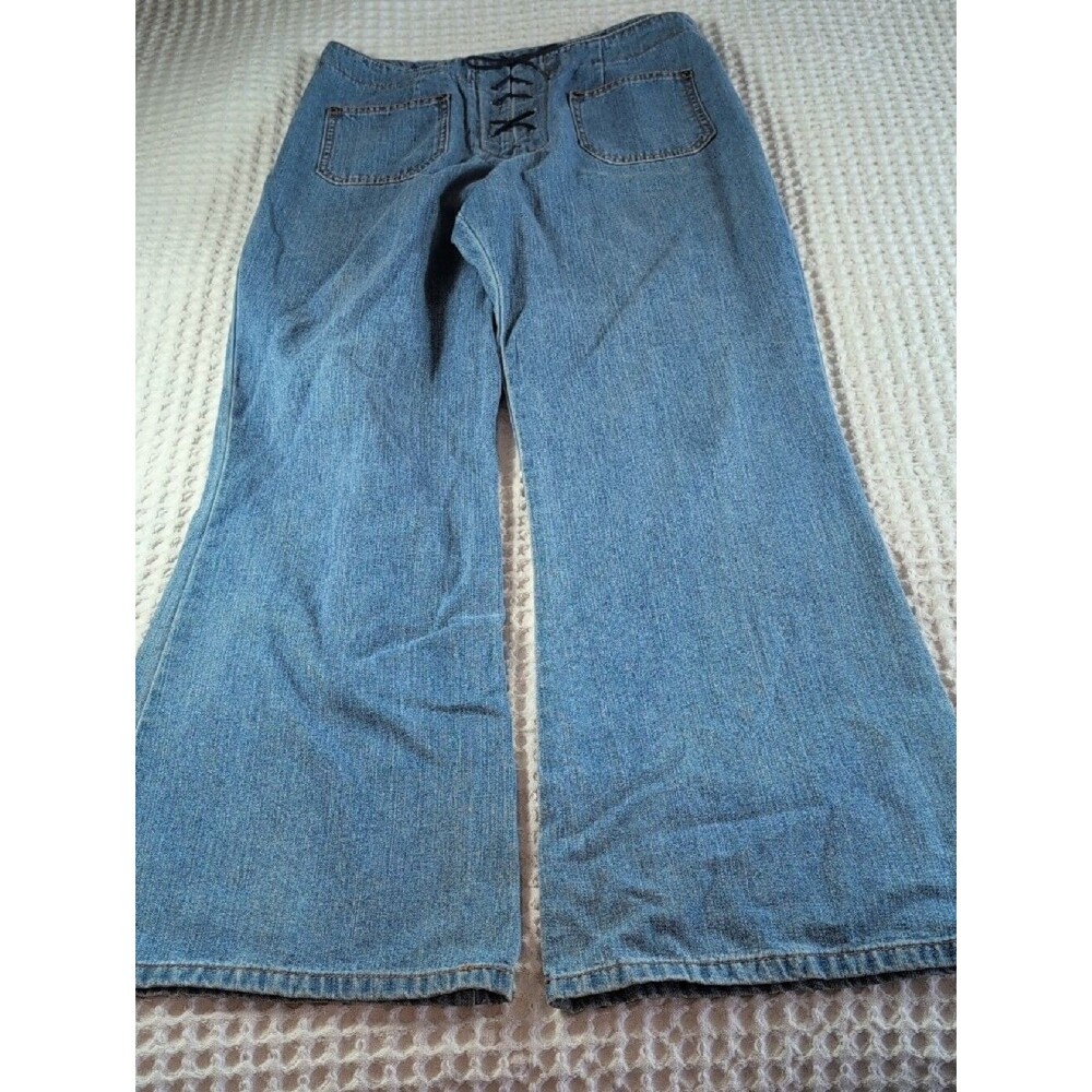eunina Vintage 100% Cotton Blue Lace-Up Front Flares Women's Jeans Size 13